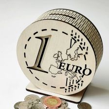 Dřevěná pokladnička „mince 1 Euro“ šířka 5 cm