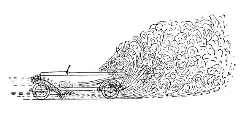 zobrazit detail historického snímku: Víření prachu automobilem obyčejného tvaru.