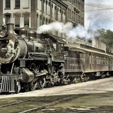 kolorovaná fotografie Americký vlak »Empire State Express«.