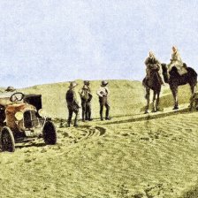 kolorovaná fotografie Automobilem napříč Saharou.