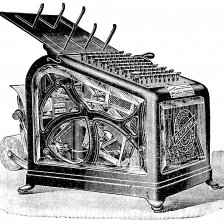 Burroughův sčítací stroj od strany.