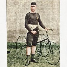 kolorovaná fotografie Arthur Klarner, champion tricyklista Čech r. 1889.