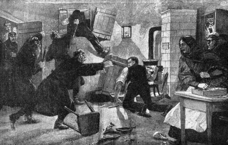 zobrazit detail historického snímku: Z nejtemnějšiho velkoměsta: Policie přepadá penězokaze při práci.