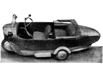 Dvojkolý automobil továrny Mauserovy se zdviženými opěrnými kolečky. - klikněte pro zobrazení detailu