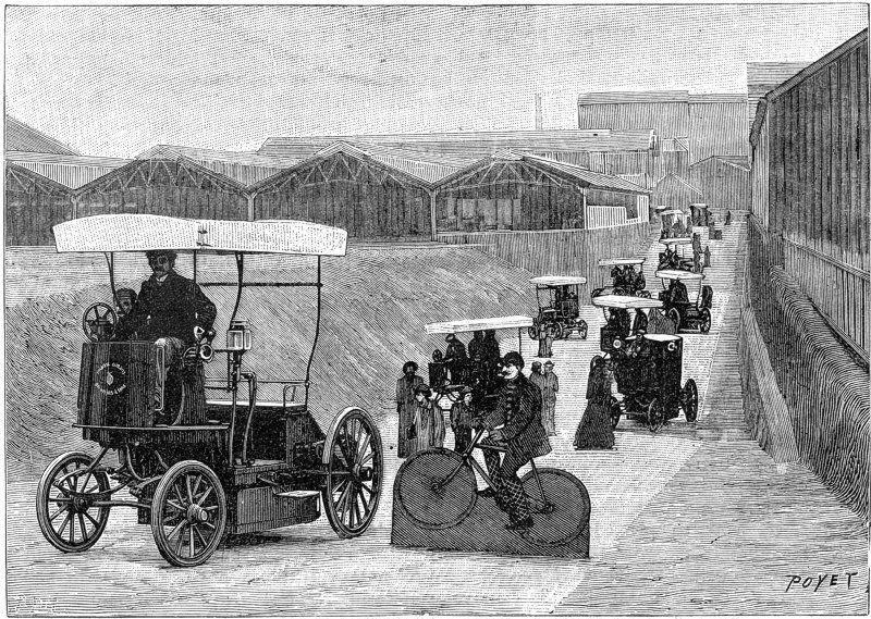 zobrazit detail historického snímku: Cvičebná dráha v Aubervilliersu s různými překážkami.