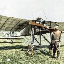 kolorovaná fotografie Český aeroplan Fr. Šimůnka, strojníka v Nuslích.