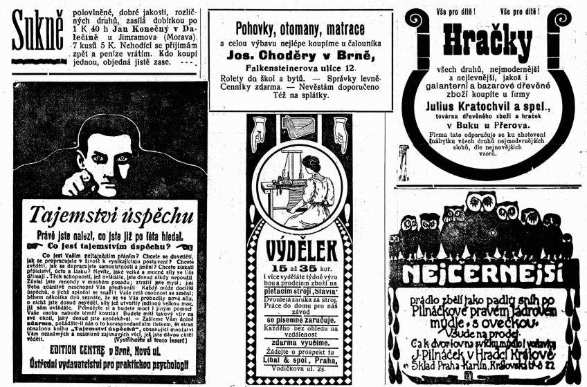Rok 1911: Jak fungovalo objednávání a placení reklamy v novinách?: Firemní reklamy a inzeráty jsou nedílnou součástí…