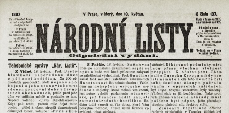 zobrazit detail historického snímku: Titulní strana Národních listů v roce 1897.