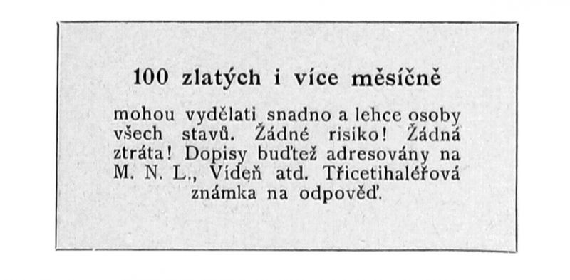 zobrazit detail historického snímku: Insert, nabízející zbohatnutí.