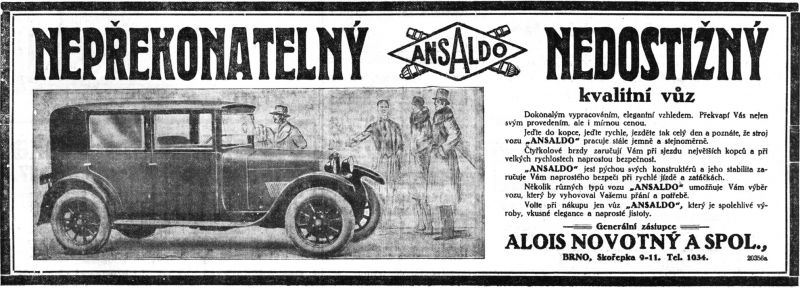 zobrazit detail historického snímku: Inzerce: automobily Ansaldo.