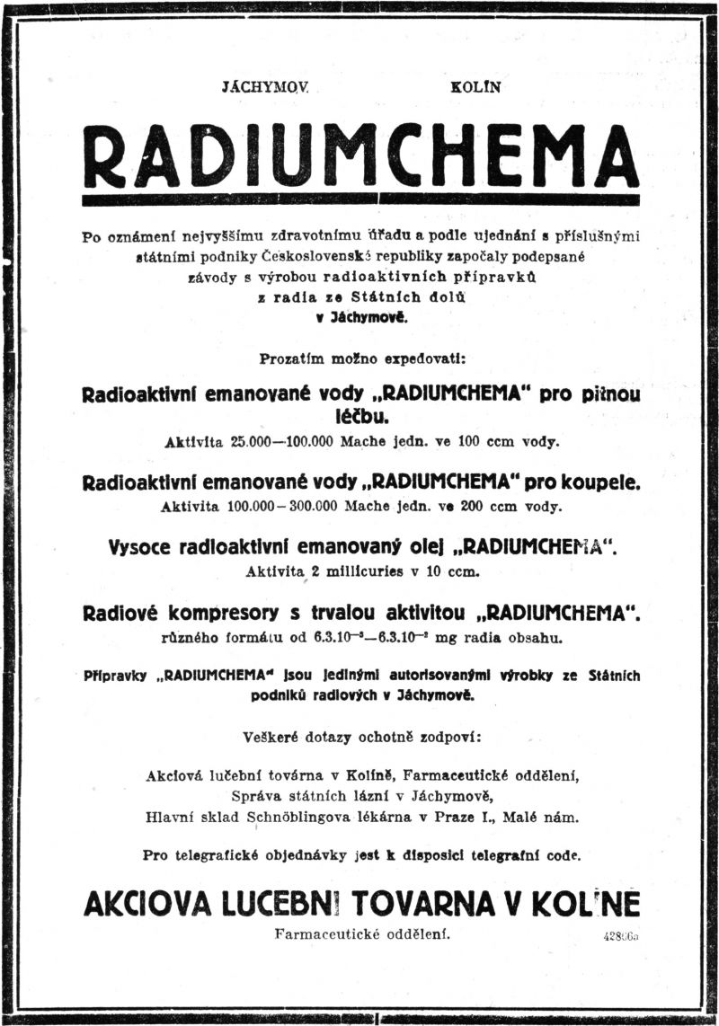 zobrazit detail historického snímku: Inzerát Radiumchema.