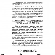 retro fotografie Prohlášení automobilek Praga, Škoda, Tatra, Walter a Zbrojovka k autosalonu v Brně.