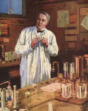 Thomas Alva Edison ve své laboratoři. - klikněte pro zobrazení detailu