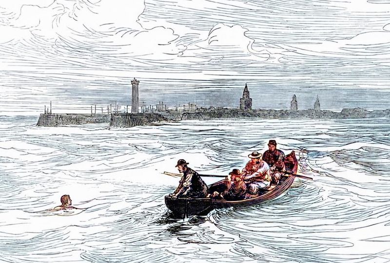 zobrazit detail historického snímku: Pokus o přeplavání kanálu La Manche.