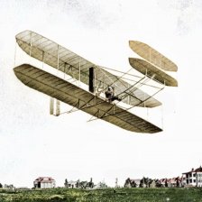 kolorovaná fotografie Letadlo bratří Wrightů.