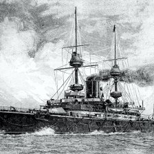 retro fotografie Anglický obrněnec Victorious v plavbě.