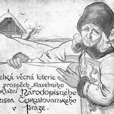 Plakát vecné loterie ve prospěch Národopisného musea v Praze.