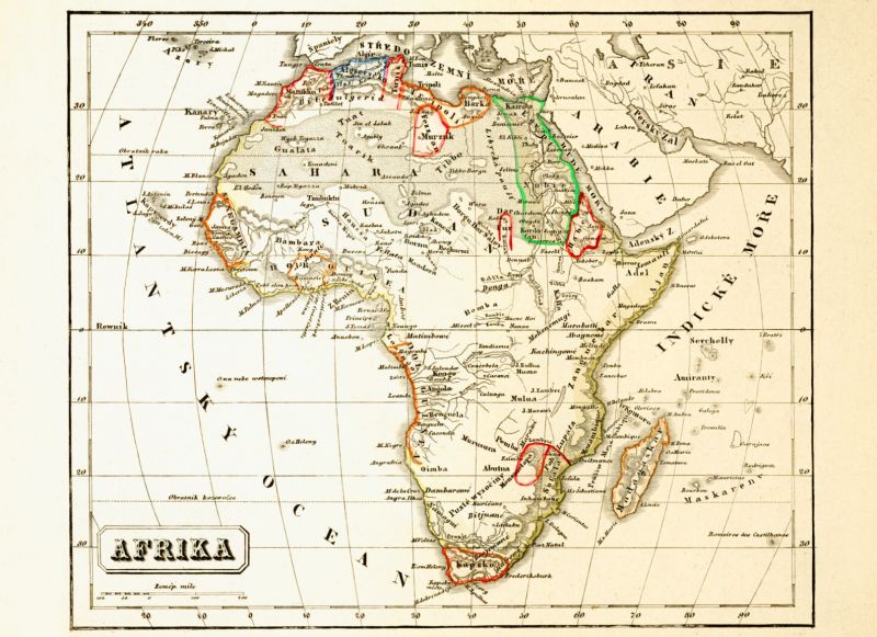 Mapa Afriky z „Malého příručního atlasu“ z roku 1846. - klikněte pro zobrazení detailu