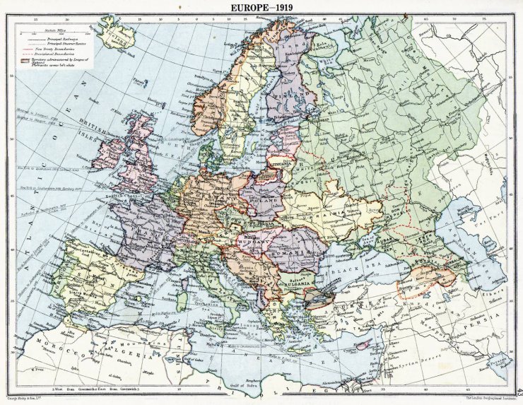 zobrazit detail historického snímku: Mapa Evropy z roku 1919.