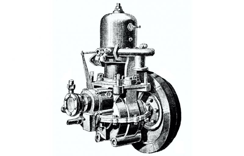 zobrazit detail historického snímku: Výbušný motor bez rozvodových ventilů.