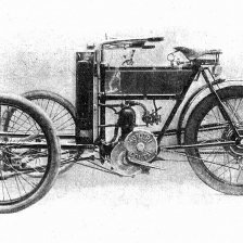retro fotografie Celkový pohled na Contalův mototricykl.