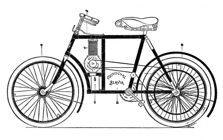 zobrazit detail historického snímku: Motorový bicykl Slavia firmy Laurin a Klement 