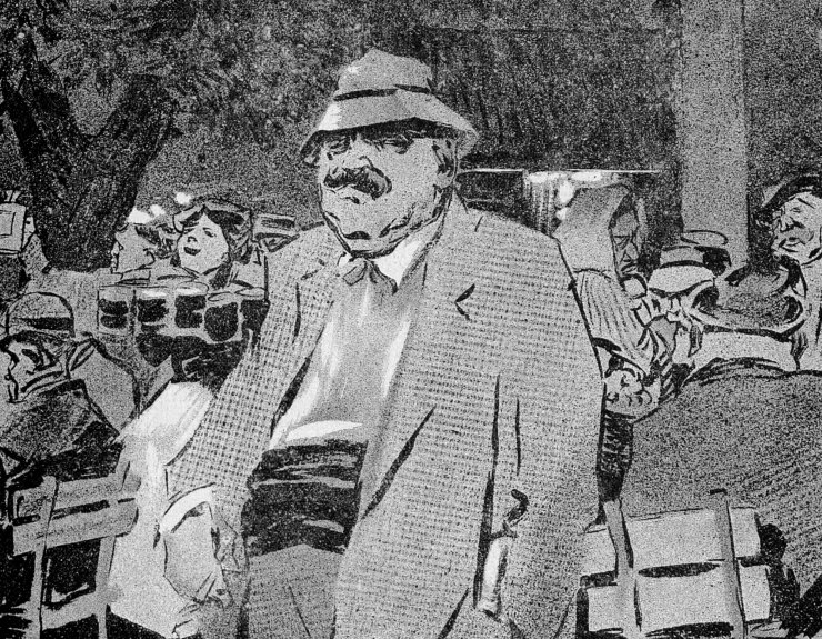 zobrazit detail historického snímku: V Praze v hospodě u Fleků.