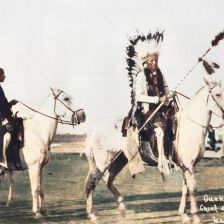 kolorovaná fotografie Indiánský náčelník Quanah Parker.