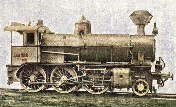 zobrazit detail historického snímku: První rakouská lokomotiva o přehřáté páře. Konstrukce Českomoravské továrny na stroje v Praze.
