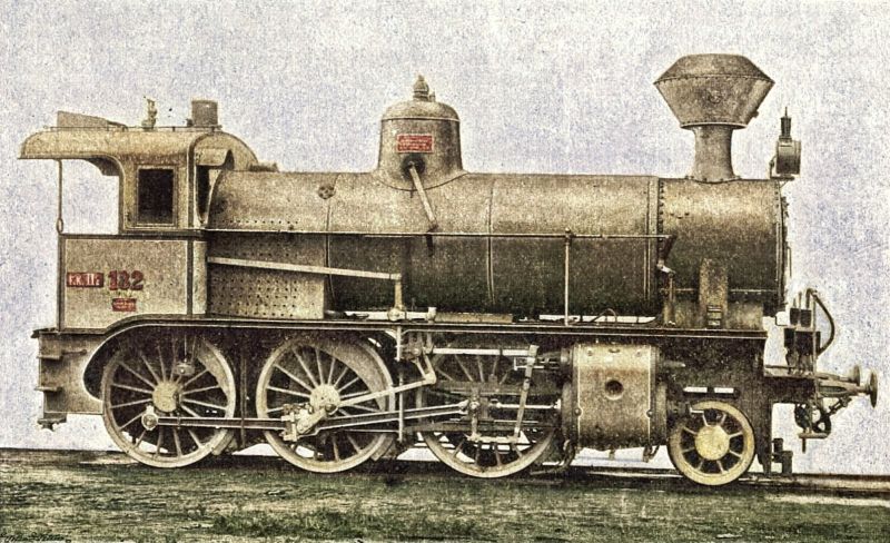 zobrazit detail historického snímku: První rakouská lokomotiva o přehřáté páře. Konstrukce Českomoravské továrny na stroje v Praze.