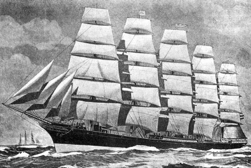 »Preussen«, největší plachetní loď pětistěžňová. - klikněte pro zobrazení detailu