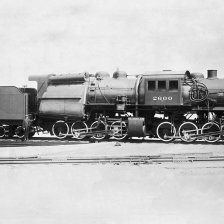 retro fotografie Nová lokomotiva Erijské dráhy v severní Americe.