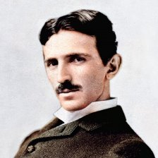 kolorovaná fotografie Nikola Tesla.