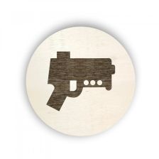 Dřevěný piktogram na box s hračkami - zbraně