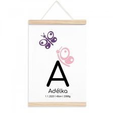Plakát s údaji o narození - motýlci