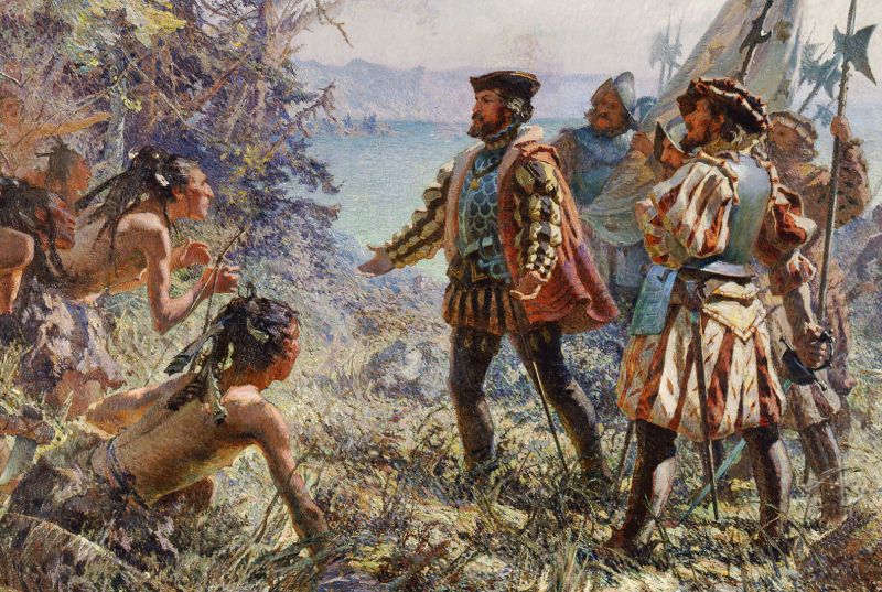 Jacques Cartier se setkává s indiány. - klikněte pro zobrazení detailu