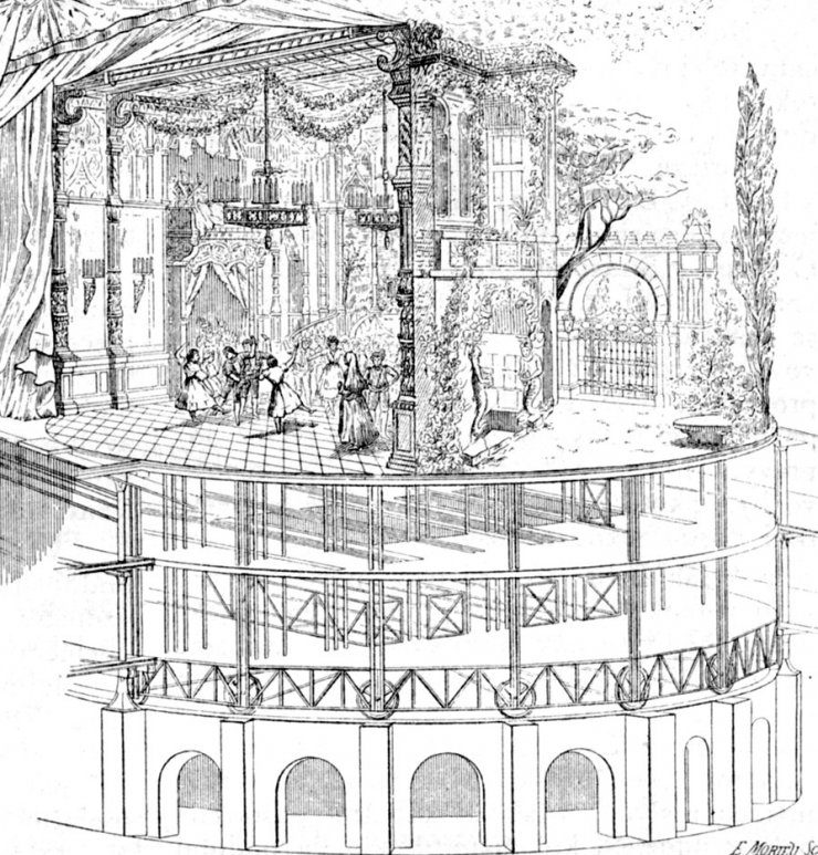 zobrazit detail historického snímku: Zařízeni otáčivého jeviště ve dvorní opeře v Mnichově.