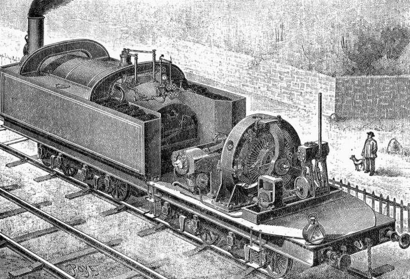 zobrazit detail historického snímku: Vnitřní zařízení Heilmannovy lokomotivy. Stěny jsou odebrány.