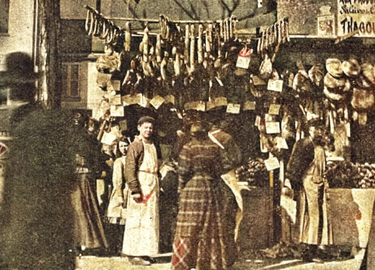 zobrazit detail historického snímku: Pařížský trh šunkový.
