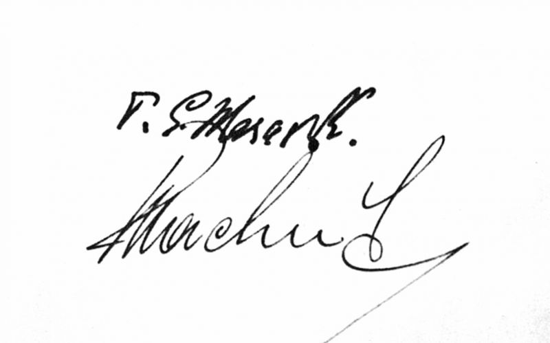 zobrazit detail historického snímku: Podpis presidenta T. G. Masaryka a ministra národní obrany Františka Machníka.