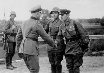 Setkání vojáků Rudé armády a Wehrmachtu. - klikněte pro zobrazení detailu