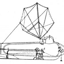 retro fotografie Fulton-ův podmořský člun »Nautilus« s rozepjatou plachtou.