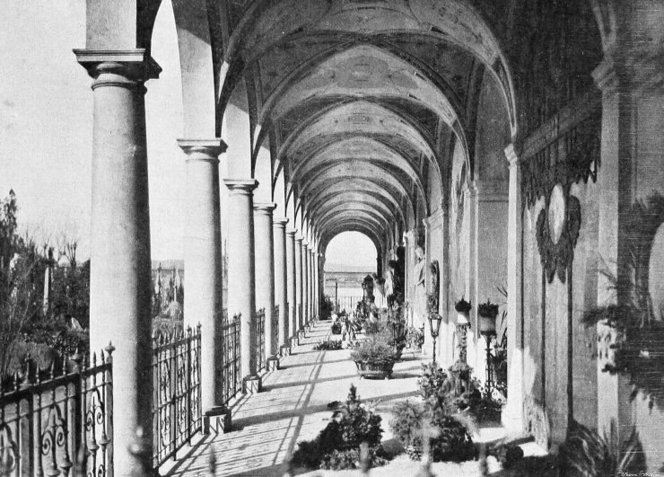 zobrazit detail historického snímku: Arkády na hřbitově Vyšehradském, jež mají býti rozšířeny.