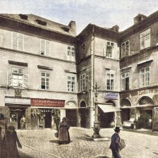 kolorovaná fotografie Jáchymská ulice.
