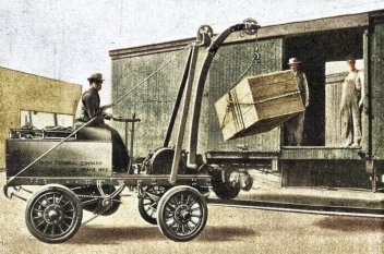 zobrazit detail historického snímku: Jeřábový vozík akkumulátorový k nádražní službě.