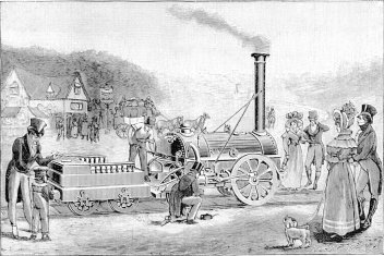 Stephensonova lokomotiva »The Rocket«. - klikněte pro zobrazení detailu