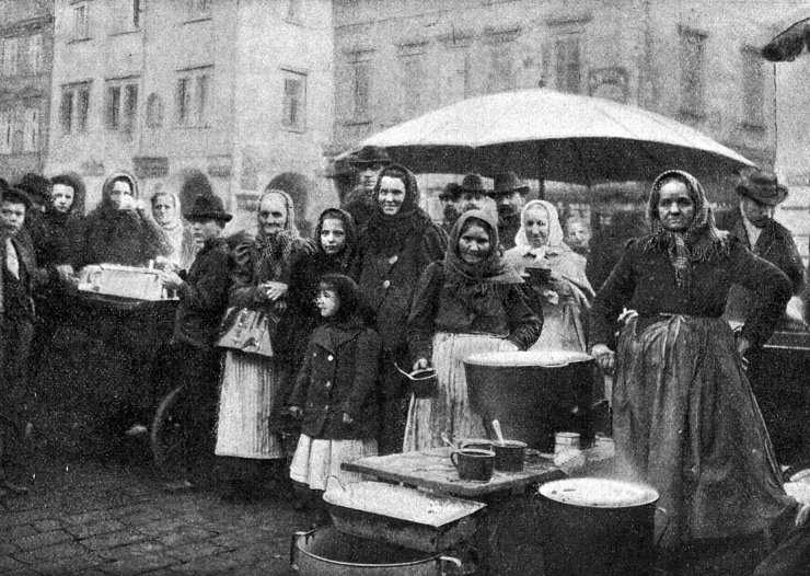 zobrazit detail historického snímku: Table d’hôte na uhelném trhu v Praze.