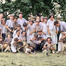 kolorovaná fotografie Děti a psi.