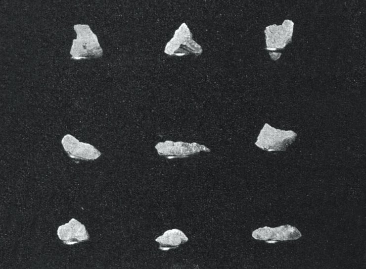 zobrazit detail historického snímku: Krystally kuchynské soli spadlé dne 30. srpna 1870 na sv. Gotthardě.