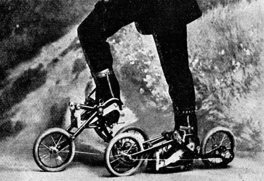 Originální kolečkové brusle Tachypod : Vypadají trochu jako dnešní běžné in-line kolečkové…